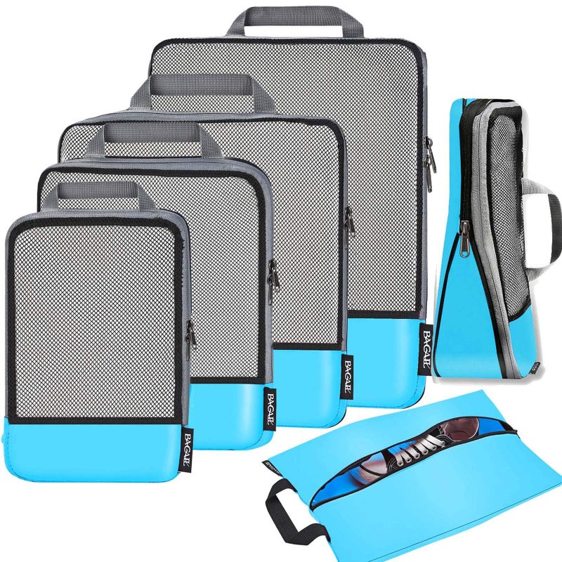 BAGAIL 4 Set/6 Set/8 Set Compression Packing Cubes Travel Accessories Expandable Packing Organizers (Half Mesh, 6-Blue) - Image 1